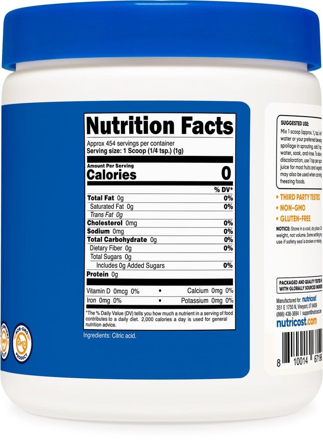 مسحوق حمض الستريك من نوتريكوست (1 رطل) - 1 غرام لكل حصة، غير معدل وراثيًا، خالٍ من الغلوتين، مناسب للنباتيين - Image 5